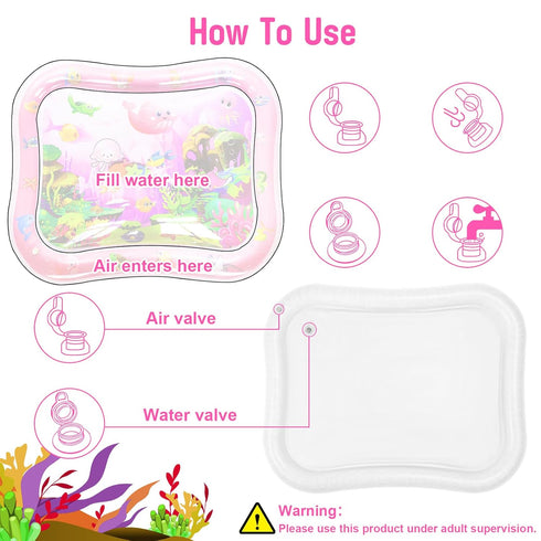 GARNHLOB 37.4"x29.9", Tummy Baby Water Mat Large Safe Inflatable Time Water Play Mat for Infants & Toddlers
