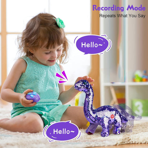 2 2-7 Koonie Dinosaur Toys for Girls, Year Old Girl Toys, Purple Dinosaur Remote Control Reversible Sequins Dinosaur