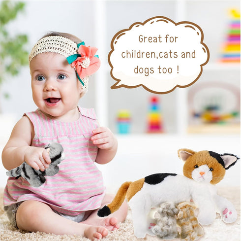 Nurturing Cat Stuffed Animal with Plush Kittens, Mommy Cat with 4 Baby Cats for Birthday Party Favors Gifts