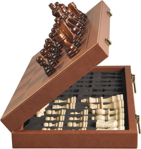 OUMODA Magnetic Chess Set for Adult Kid, 15.4" Leather Chess Board with