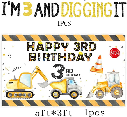 BEOXAGAR 90 3rd 3rd 3 Pcs Dump Truck Party Decorations for Boys Baby .Construction Birthday Party SuppliesConstruction