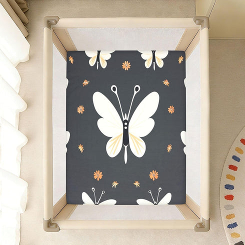 Bseiialft 52 28 White Butterflies Flowers Crib Sheets for Boys Girls Soft and Breathable Cotton Baby Sheets