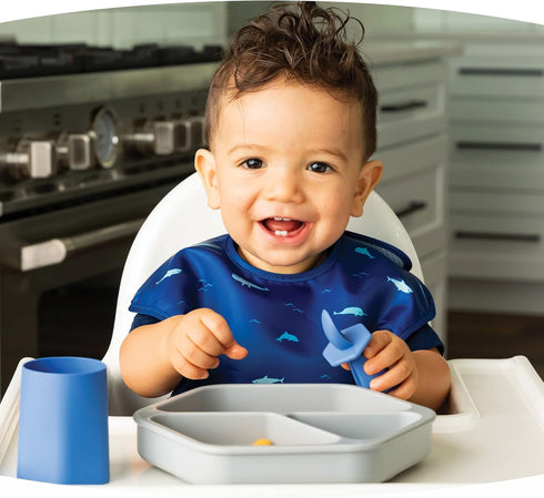 Tiny Twinkle Silicone Suction Baby Plate, Divided Dish for First Foods, Grey Plate for Self-Feeding Toddlers
