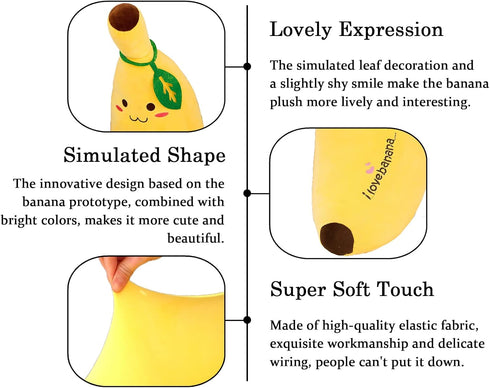 Banana Plush Pillow, Stuffed Banana Plushie Cute Fruit Toy for Kids, 13.7 inch