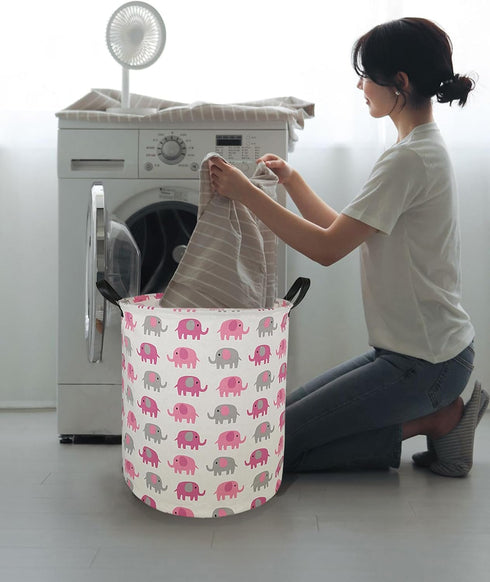 19.7 Laundry Hamper, Waterproof Canvas Storage Bins, Collapsible Clothes Organizer Basket for Kids Baby Room (elephant)