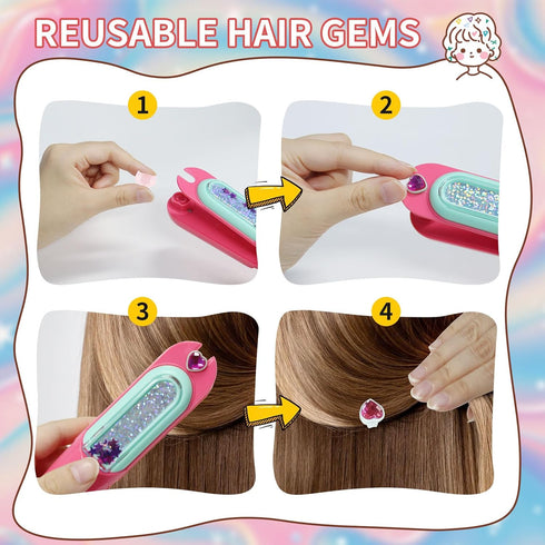 Yoloflix Hair Gem Stamper Kit, Bling Hair Jewels for Girls Toys, Hair Styling Tool with Reusable Shining Diamonds