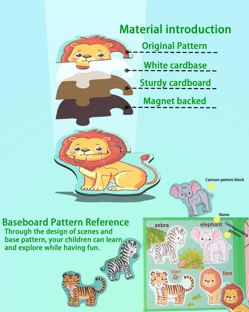 Animal Activities Toy Wooden Jigsaw Puzzles Book for Boys & Girls 2-4, Magnetic Puzzles for Toddlers 1-3, Travel