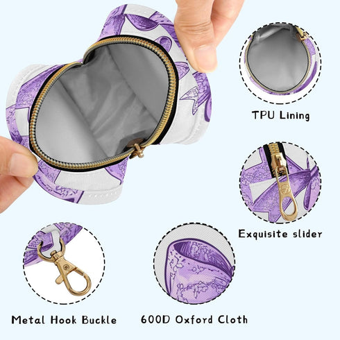 YETTASBIN Purple Ribbon Bow Portable Pacifier Holder Case with Metal Hook Buckle & Zipper for Diaper Bag and Stroller