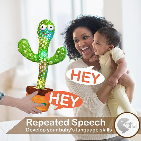 120 Tummy Talking Cactus Toy with LED English Songs, Singing Cactus Dancing Musical Toy, Time Toys Baby Mimicking