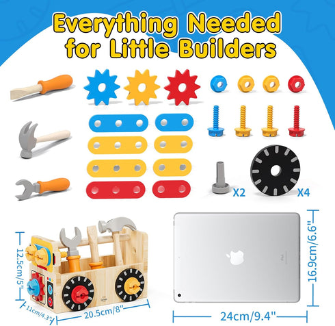 Set, 2-4, 2 Montessori Kids Tool Wooden Toddler Tool Bench Educational Toys for Ages Year Old Boy Gift for Birthday