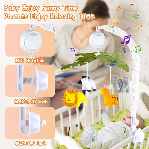 Baby Crib Mobile with Music and Lights, Mobile for Crib with Remote Control, Rotation, Starlight Projection, Crib Toys
