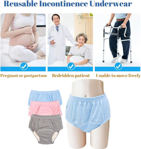YingXue 2 Pack Washable Incontinence Underwear for Men/Women, TPU Leakage-Proof Adult Cloth Diaper Nappy with Inserts