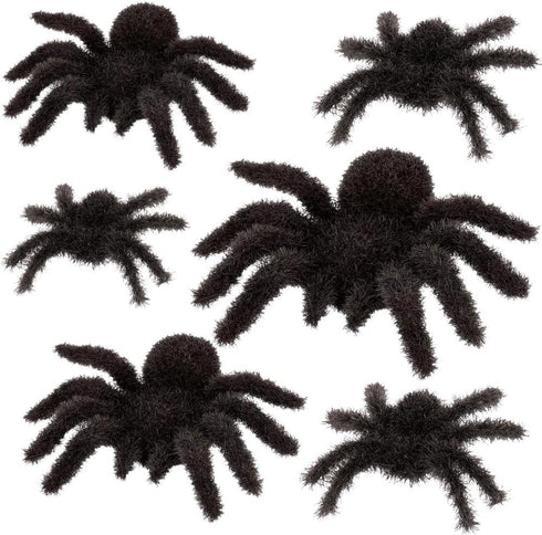 Plastic Fuzzy Spider Multi-Pack, 6 Count Realistic Flexible Scary Fun for Halloween Decoration and Pranks