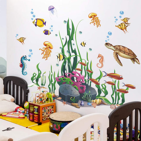 Amaonm Creative Cartoon Removable 3D Under The Sea World Wall Stickers, Colorful Seaweed Decal for Nursery