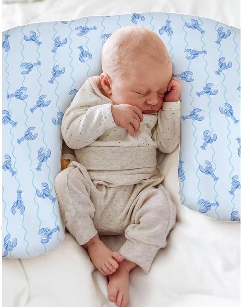 Summer Blue Lobster Bows Stripe Baby Nursing Pillow Covers for Boy Girl Lobsters Sea Ocean Stripes Nursing Slipcover