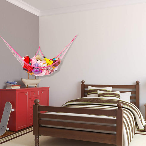 Jumbo Toy Hammock 83" Stuffed Animals Storage Net, Extra Large Kids Mesh Toy Organizer Wall Sling (Pink)