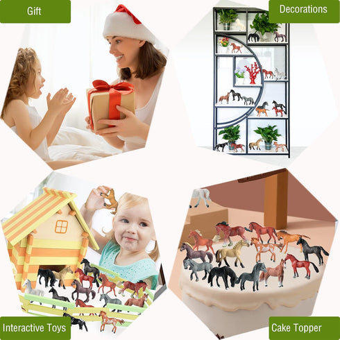 RCOMG 18 PCS Horse Toys, Realistic Miniature Pony Figures for Girls and Boys, Farm Animal Gift and Cake Topper