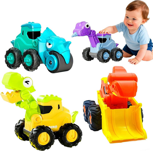 Snugzy Press to Go Car Toys for Toddler 1-3,4 PCS Push Go Dinosaur