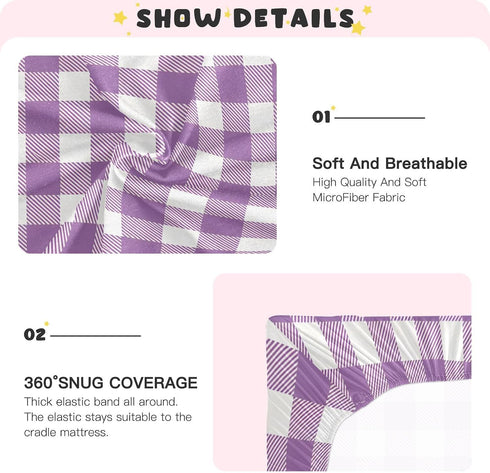 Flradish Cozy 27 39 Purple Gingham Crib Sheets for Boys or Girls,Stretchy Fitted Soft Breathable Crib Sheet