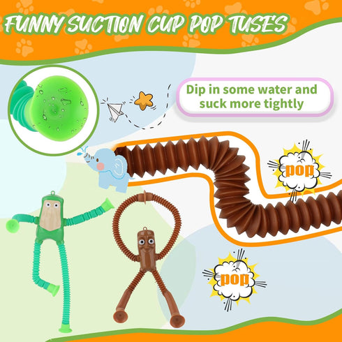 yewfall Kids,4Pcs Sensory Toys Italian Brainrot Pop Tubes Fidget Toys for Toddler Travel Toys with Suction Cups