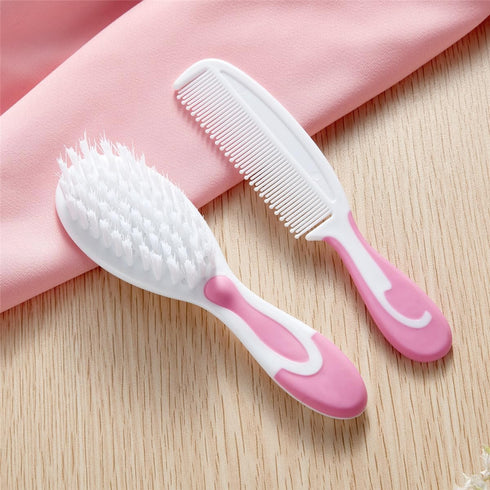 Little Angel Sets, Baby Hair Brush and Comb New Born Baby Hair Brushes, Perfect Baby Registry Gift for Newborns(Pink)