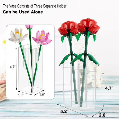Beautyflier Vase Holder for Lego Flowers - Clear Flower Vase Compatible with Lego Flower Building Block Kit, Gift for