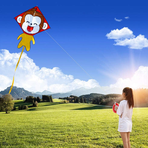 Besra Cute Monkey Kite, Single Line Easy to Fly Animal Nylon Diamond Kite with Handle & Strings for Kids and Adults