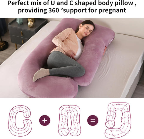 Wodsfay -65 Inch Pink-65inch) U-Shaped Pregnancy Pillow for Sleeping, Full Body Support for Back, HIPS & Belly
