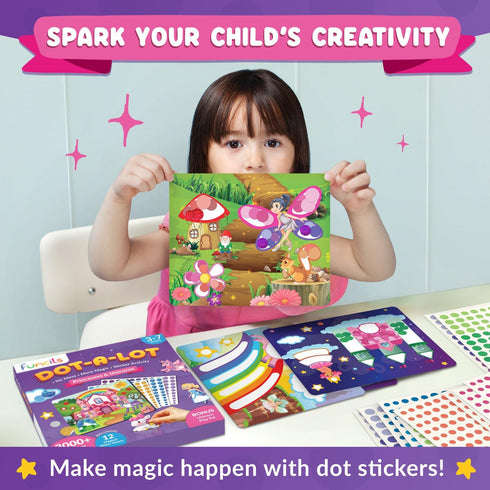 Funcils Dot Art Activity - Unicorn & Princess Sticker Art Kit for Kids, Toddler Craft Supplies for Ages 3-7