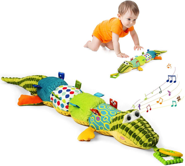 Jollybaby Tummy Time Baby Toys with Rattles, Crinkle, Musical Toys for Newborns 0-12 Months Boys & Girls - Alligator