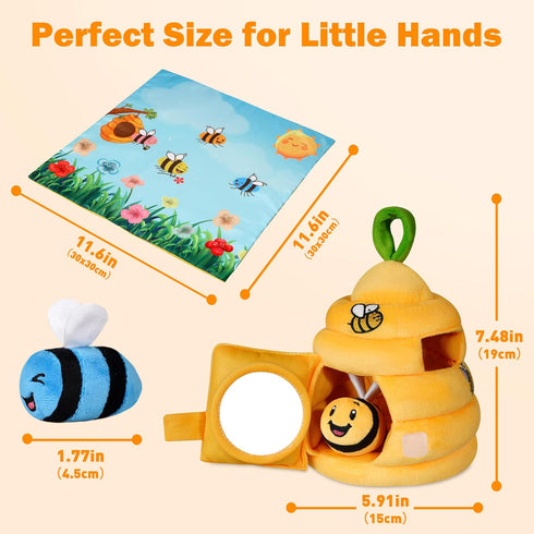 Sortnic 6-12 4 0-3 Baby Toys Months, Soft Beehive with Sensory Bees, Map Pad, Rattle, Crinkle Paper, Squeaker, Mirror
