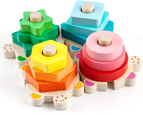 WOOD CITY Stacking Toys for Toddlers 1-3, Montessori Shape Sorter Baby Toys, Educational Puzzle Toys