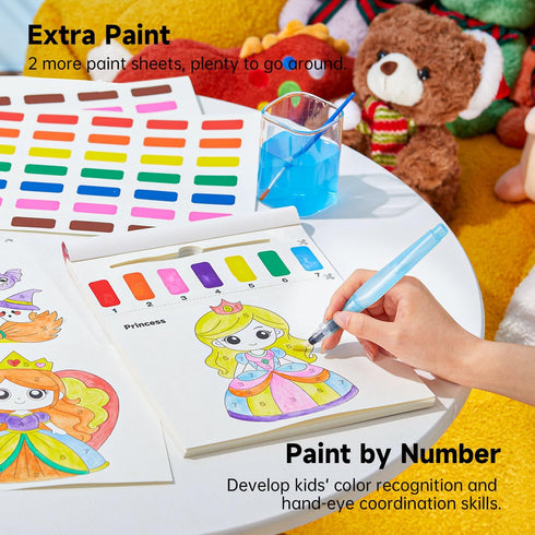 25 2 Set, Shuttle Art Paint with Water Coloring Book for Kids, Princess Themed Pages with Brushes, Mess-Free Watercolor