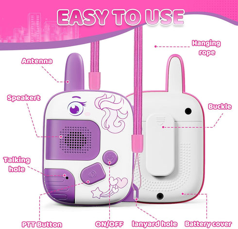 MINGKIDS 3-9 2 Pack 1000ft 4 5 6 7 8 Walkie Talkies for Kids Ages - Outdoor Adventure Toys with Range,Unicorn Toys