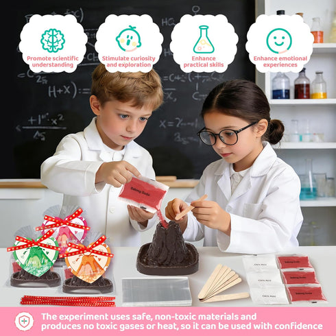 24 Pack Valentines Day Large Volcano Science Kit - Valentines Day Gift Cards for Kids, Volcano Erupting Experiment Toys