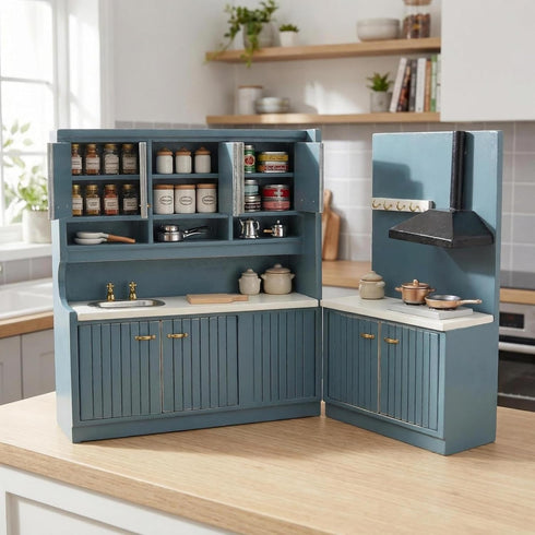 Set 1/12 Dollhouse Kitchen Miniature Wooden Furniture Cabinet Dining Room Kitchen Kit Scale Wooden Dollhouse