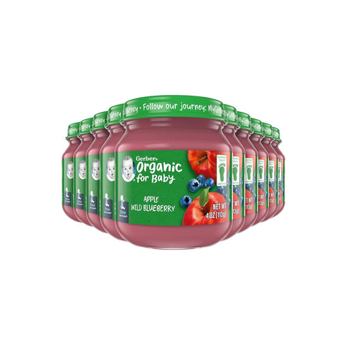 Gerber 2nd Foods Organic Baby Food - Apple Wild Blueberry, 4 oz Jar (10 Pack)