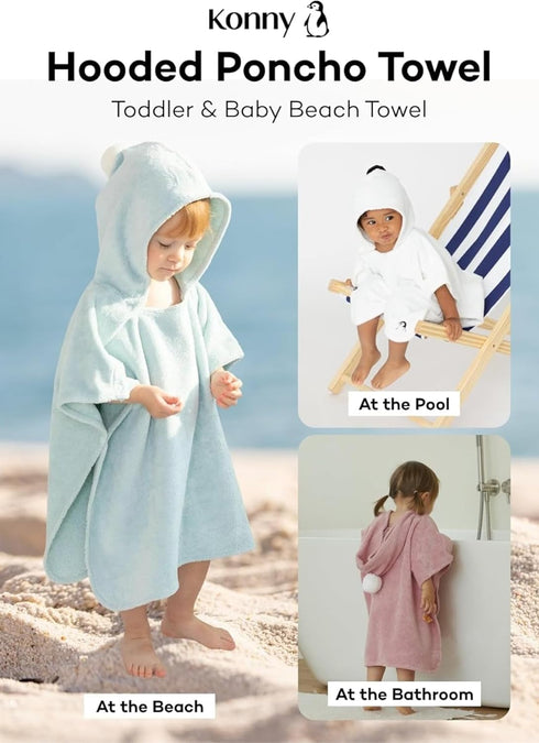 Konny Baby Hooded Towel Rayon from Bamboo Cotton Baby Bath Beach Towel Hooded Poncho, Oeko-TEX, Ultra Soft & Quick-Dry