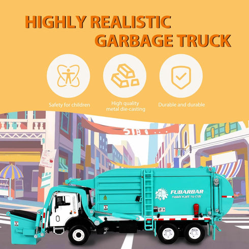 Garbage Truck Toys, Fubarbar 1:43 Bruder Tonka Trash Trucks Model for Boys, Metal Diecast Waste Management Toy (Blue)