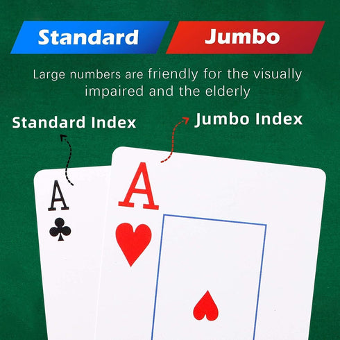 Plastic Waterproof Playing Cards, 4 Pack Jumbo Index Large Print for Adults, Seniors, Professional Poker Decks