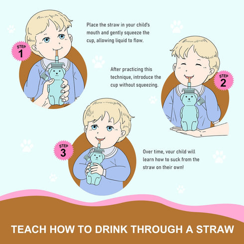 8-Ounce Mootikar Honey Bear Silicone Straw Cup, Babies Water Drinking Cup, Therapy Sippy Bottles for Speech and Feeding