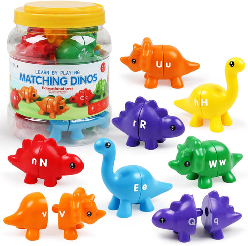 Matching Letters Counting Dinosaur Toys, Double-Sided ABC Alphabet Preschool Learning Sorting Educational Toy Sets