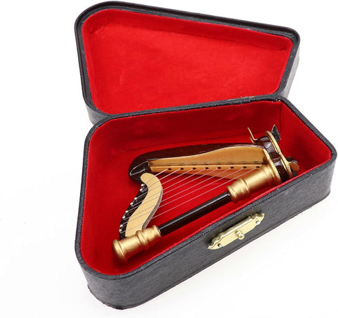Wooden Miniature Harp - 3.54"x1.97"x0.91" Musical Instrument Replica for Dollhouse Decoration