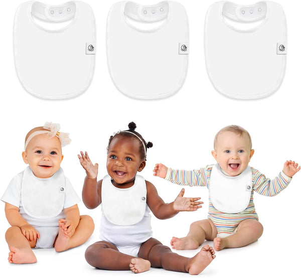 Organic Cotton Baby Drool Bibs (3-Pack) Thick 345 GSM, Soft & Absorbent,