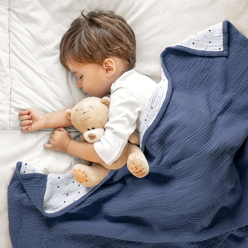47"x47"(Blue) lulumoon Muslin Baby Blanket for Boys: Soft Cotton Toddler Blanket for Daycare - Reversible Lightweight