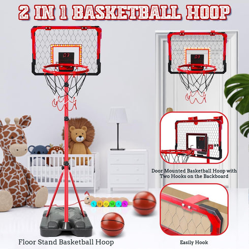 Meland Kids Basketball Hoop, Adjustable Height 3.4ft-6.2ft, Indoor Outdoor Basketball Goal Toys for Boys 3-8
