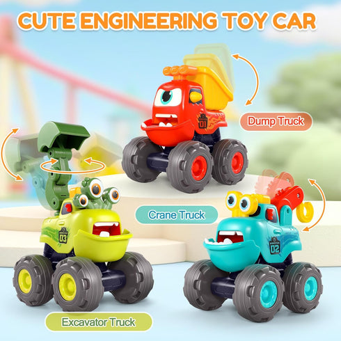 1 1-3 12-18 1 Toys for Year Old Boy, Monster Truck Toys Construction Cars for Toddler Crane Truck Dump Excavator Pull
