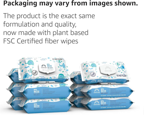 99% 72 Count Amazon Brand - Mama Bear Water Baby Wipes, Hypoallergenic,formulated without Fragrance