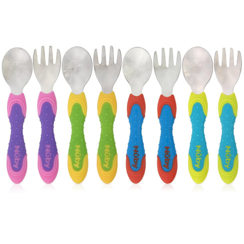 Nuby 2 Piece Stainless Steel Utensil Set, Blue/Green, 2 Count