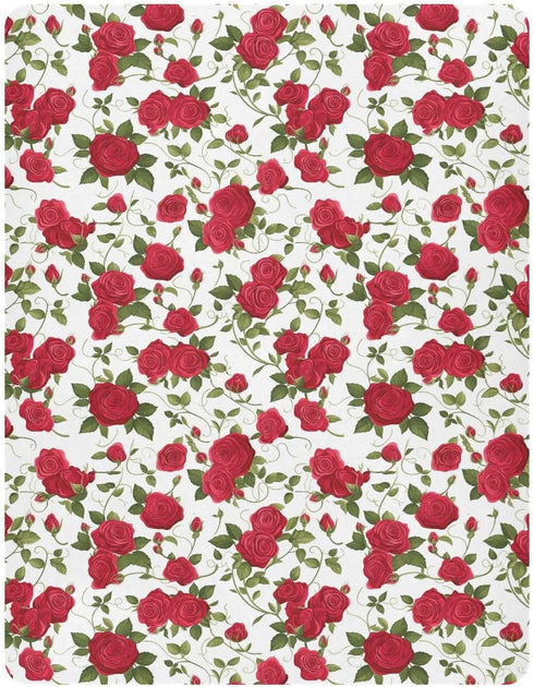 Vdsrup 39 27 5In Crib Sheets for Boys Girl Red Roses Green Leaves Neutral Mini Crib Mattress Sheets Fitted, Toddler